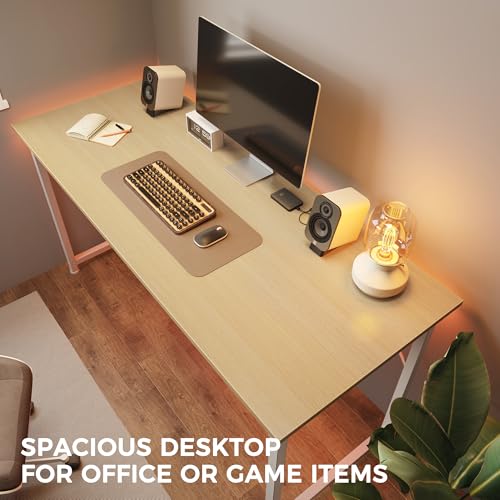 Image of Huuger Computer Desk, 48 Inch Office Desk, Gaming Desk with Storage, Writing Desk Work Desk for Home Office, Study, Modern Simple Desk, Large Legroom, Metal Frame, Maple