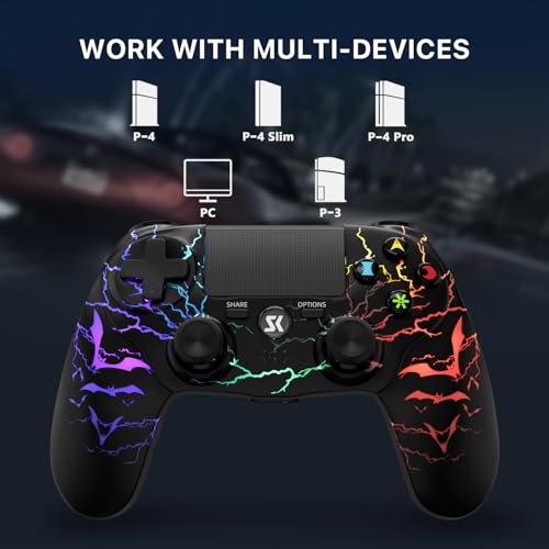 Image of Wireless Controller for PS4 2-Pack with RGB LED Modes, Gaming Remote for PS4 with1000mAh Battery /Dual Shock /6-Axis Gyro /3.5mm Audio Jack /Speaker, Gaming Controller for Playstation 4 /PS3(Pink+Black)