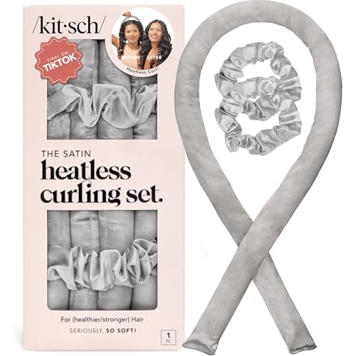 Kitsch Satin Heatless Curling Set - Hair Rollers for Heatless Curls | Heatless Hair Curlers & Hot Rollers | Hair Curlers to Sleep in | Heatless Curling Rod Headband | Heatless Curler (Silver)