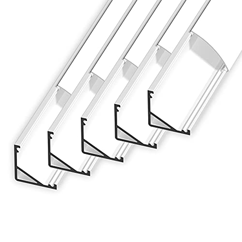 CABI (CA) Hoekprofiel Aluminium 2m | Binnenhoeklijst voor Led-strips tot 10mm breedte | Hoekprofiel + Acryl afdekking melkwit (opaal) + Eindkappen | Aluminium profiel belastbaar (wit, 5 x 2m)