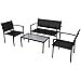 Produktbild lingjiushopping Outdoor Lounge Set 4-teilig schwarz texilene Farbe: Schwarz Stuhl & Bench Material: Gestell Stahl pulverbeschichtet + texilene Stoff