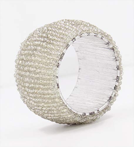 Image of COTTON CRAFT Glitz Handmade Beaded Dining Table Napkin Rings - Set of 12 - Halloween Harvest Autumn Fall Thanksgiving Holiday Christmas Xmas Celebration Festive Party Gift Decor - Silver