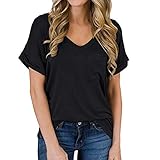 t shirt v ausschnitt rücken ☘☘ Material und Design: Das Sommer T Shirt für Damen besteht aus hochwertigen Materialien, ist weich, elegant, hautfreundlich und langlebig genug für den täglichen Gebrauch. stylisches und modisches Design macht Sie attraktiver und charmanter. Passt gut zu Shorts oder Jeans, Leggings oder Sandalen! Sie sehen elegant, stilvoll, süß aus und verstärken den visuellen Effekt