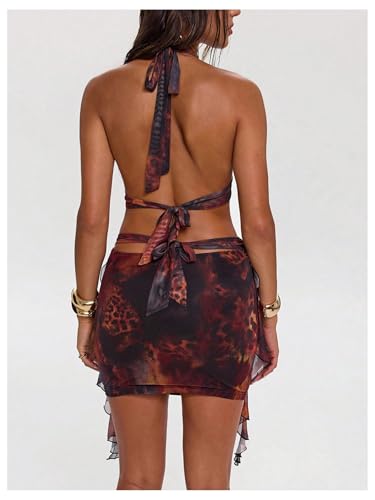 SOLY HUX Women's Tie Dye Halter Mini Dress Y2k Backless Ruffle Asymmetrical Mesh Party Club Dresses2