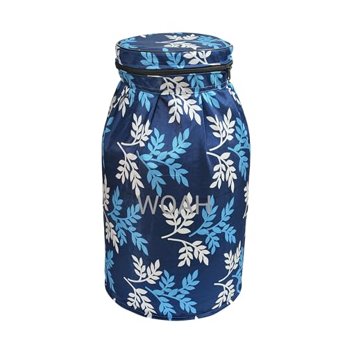 Image of Woah Cotton DustProof and Dustproof LPG Gas Cylinder Cover| Top Design Stain| Dust| DustProof PVC LPG Gas Cylinder Cover, Polyester Gas Tank Cover Fits StandardG (Pack of 2, Blue Leaf)
