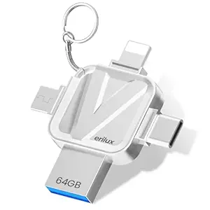 Verilux Pendrive 64GB 4 in 1 Flash Drive with Light-ning, Micro USB, USB A, Type-C Interface High Speed Mini Hangable 64 GB PenDrive for iOS & Android Compatible with iPhone, iPad, Android, PC