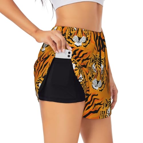 Pantalones cortos de correr 2 en 1 para mujer, de tiro alto, para yoga, gimnasio, atletismo, entrenamiento, Negro -, XXL