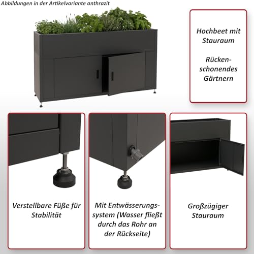 Hochbeet HWC-O85, Metallhochbeet Blumenkasten Pflanzkübel Stauraum, Metall 47kg 91x161x51cm - anthrazit