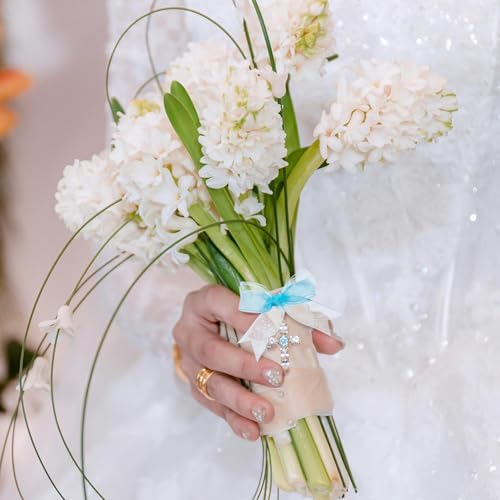 Image of MIXJOY Something Blue Gift for Bride, Wedding Day Bridal Blue Pearl Angel Wings Bouquet Garter Charm for Bride to Be