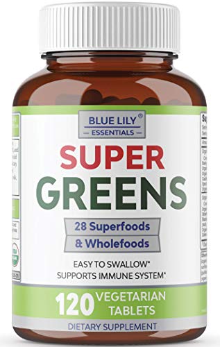 Blue Lily USDA Organic Greens Superfood Supplements, Daily Greens Superfood Powder Supplement Includes Veggies, Fruits & Polyphenols. Boost Energy & Immunity - Gluten free, Non-GMO, Vegan, 120 Tablets