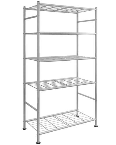 Image of Sakugi Storage Shelves - 5 Tier Shelf Organizer, Heavy Duty Garage Shelving Unit with Leveling Feet, Stable Metal Shelves Organizer for Pantry, Kitchen and Closet, 33.0 inch W x 12.6 inch D x 72.0 inch H, Silver
