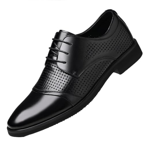 Men's Breathable Hollow Out Dress Shoes Business Formal Casual Pointed Toe Leather Oxfords Comfortable Anti-Slip Wide Width