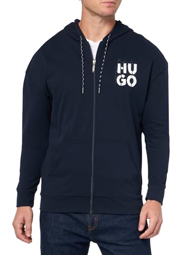 HUGO Men's Stacked Logo Cotton Blend Zip Up Hooded Sweatshirt
