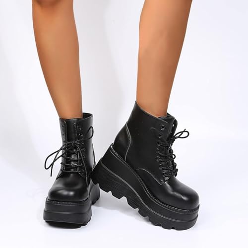 GUNIYIFS Womens Platform Boots Goth Combat Boots Punk Leather Gothic Boots for Women Mid Calf Ankle Booties Chunky Shoes2