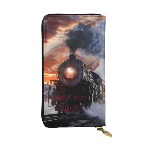 Portefeuille en cuir femme motif train et coucher de soleil - Compagnon zippé moderne noir