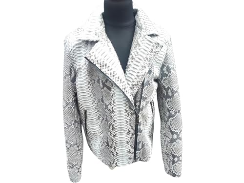 Genuine Python Snakeskin Leather Motorcycle Jacket - Natural Gray Color3