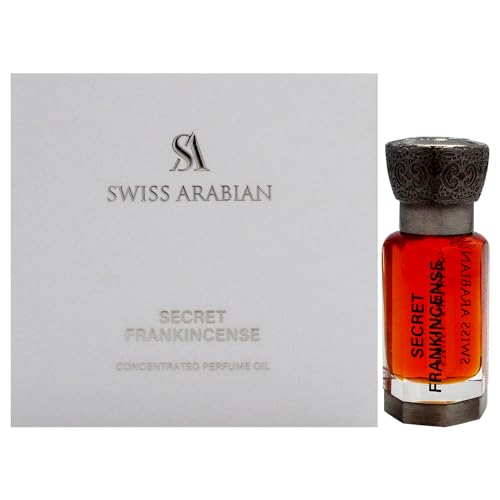 Swiss Arabian Secret Frankincense, olio profumato concentrato unisex, 12 ml, incenso maestoso con rosa, gelsomino e oud, un'aura dorata senza tempo