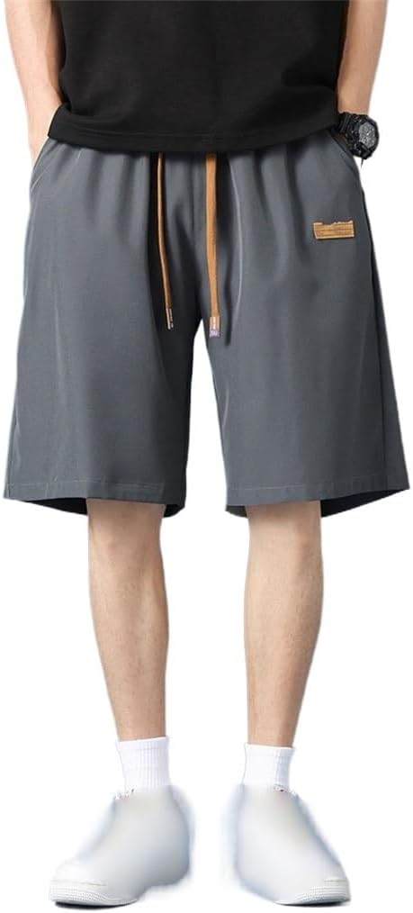 Dark Grey Ice Silk Quick Drying Shorts for Men's Outerwear Thin Sports Running Casual Capris