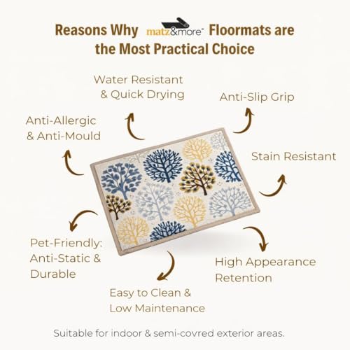 Image of Matz & More Nylon Tufted Gel Baking Anti-Slip Floor Mat | 40 x 60 cm | Beige & Yellow Floral Design | Doormat for Home Entrance, Kitchen & Bedroom
