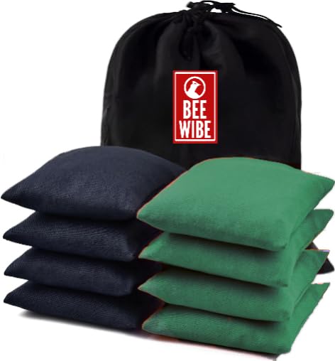 Set of 8 Regulation Cornhole Bags Double Sided, Weather Resistant Bean Bags for Cornhole Toss Game, Corn Hole Beans Bags with Tote Bag. (Sea Green/Black)