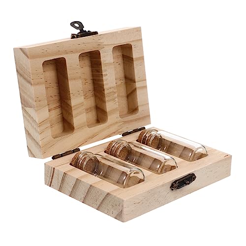 KONTONTY Wooden Fetal Hair Storage Box with Tooth Collection Bottles Keepsake Organizer for Newborn Hair and Teeth Compact Design with Buckle Closure for Safe Preservation