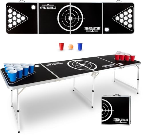 Table Beer Pong Stagecaptain Basic - Table Pliable Stable en Aluminium - Plateau MDF Melaminé (5 mm) - Inclus 100 Gobelets et 6 Balles - Montage Rapide et...