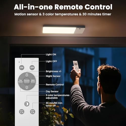 Image of ELEPHANTBOAT 3-Color Motion Sensor LED Light, Ceiling Light with Remote Control, 12000mAh Battery Powered, Wireless Rechargeable Wall Light for Home, Closet, H allway and Bedroom, Sensor Light