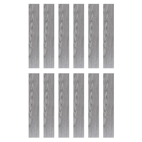 QUARKZMAN 12 Piezas De Pisos Autoadhesivos 91.5 x 15.2CM PVC Autoadhesivo Con Textura De Madera Impermeable Estilo Tabla De Roble Carbón Para Dormitorio Sala De Estar Gris Carbón