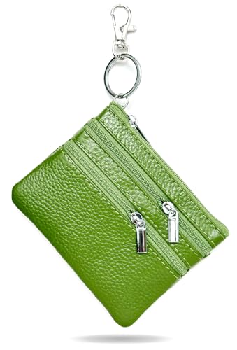 Image of Women's Small Leather Coin Purse with Key Ring and Snap Hook, iToolai Mini Change Card Case Wallet Pouch with Keychain, 20 Grass Green, One Size (4.33 inchx 3.54 inch), Keychain Coin Pouch With Snap Hook
