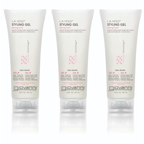 GIOVANNI LA Hold Styling Gel - Hair Gel for Men & Women, Strong Hold Hair Gel in Bulk for Curly, Straight & Wavy Hair, Control Super Hold Slick Gel - 6.8 Fl Oz (Pack of 3)