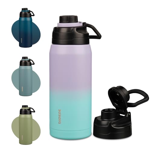 Image of BJPKPK 36 oz Insulated Water Bottle, Leakproof Stainless Steel Jug | Double Wall Vacuum, Keeps Hot /Cold, Dishwasher Safe, Wide Mouth, Spout Lid, Carry Handle, Travel & Hiking, Lavender Green