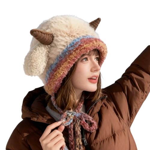 Chapeau d'animal tricoté pour femme, bonnet peluche chaud et souple