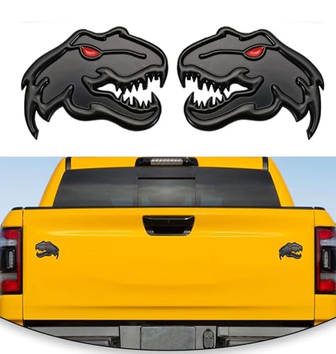 Image of A Pair Redeye Dinosaur Metal Emblem for Dodge RAM TRX 1500 2500 3500 Charger Challenger (Matte Black)