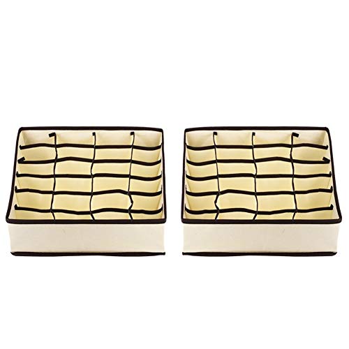 JOYISEN 2 Paquetes Organizador de Cajones Plegable 24 Celdas Divisor de Cajones de Tela para Calcetines Corbatas de Ropa Interior (Beige)