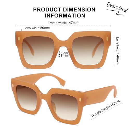 SOJOS Vintage Oversized Square Sunglasses for Women,Retro Womens Luxury Big Large Sun Glasses UV400 SJ2194 Yellow - Image 4