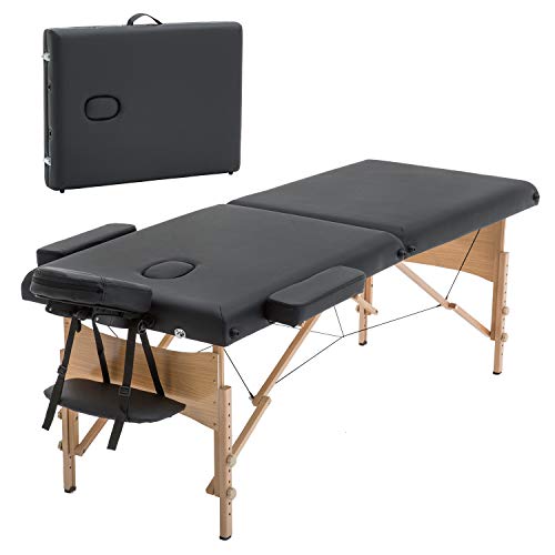 Massage Table,2 Fold Massage Bed 73 Inch Long 28 Inch Wide,Lash Bed Portable Massage Table Height Adjustable Salon Bed Spa PU Portable Salon Bed with Carry Case