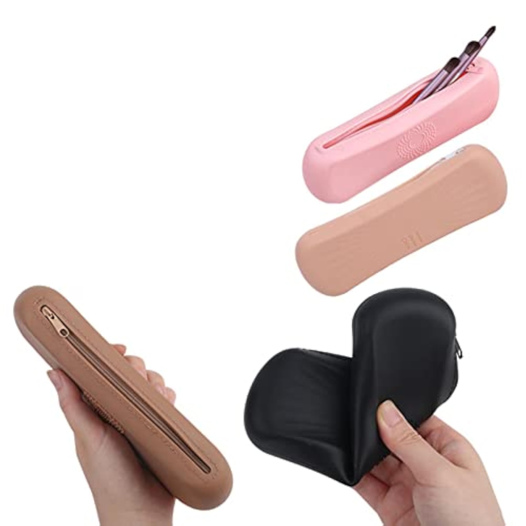 Silicone Travel Makeup Brush Holder, Portable Pouch, Black