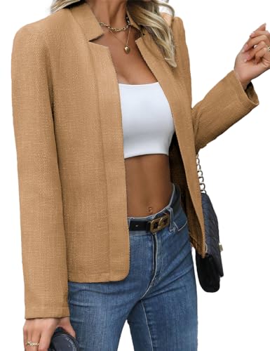 Tweed Blazer Jackets for Women Kahki Ladies Jacket Cardigan Wool Boucle Work Professional Office Lightweight Clothes 2024 Spring Fashion Dressy Outfits Khaki XXL4