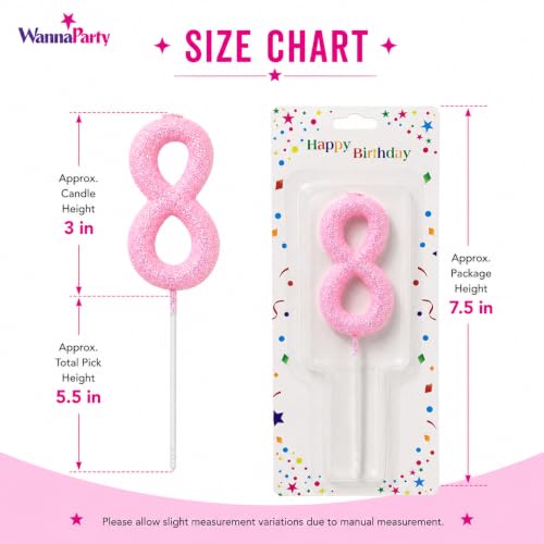 Image of Wanna Party Glitter Designer Pink Number 8 Birthday Candle, Numerical Cake Candle for 8th Birthday, Cake Cutting, Party Decoration & Celebration Supplies - 1PC