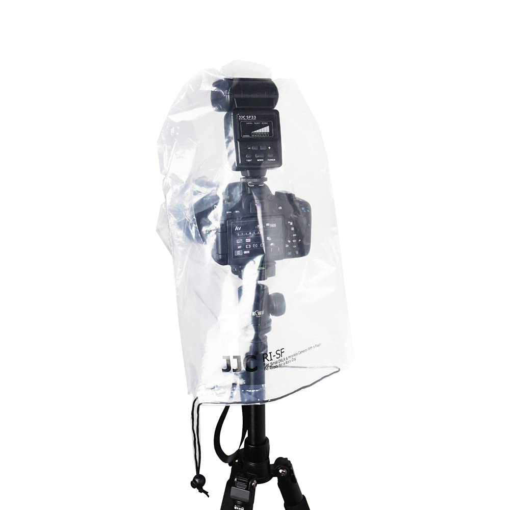 JJC 2-częściowy pokrowiec przeciwdeszczowy na aparat Canon do Nikon Sony z obiektywem i lampą błyskową do 25 x 16 cm (dł. x szer.), przezroczysty płaszcz przeciwdeszczowy na aparat