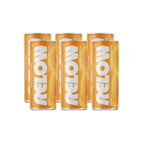 Relow Mango Sparkling Probiotic Soda | Zero Sugar | Zero Caffeine | Low Calorie | Naturally Sweetened with Stevia | Made with Natural Ingredients | No Artificial Flavours | 250 ml | Pack of 6