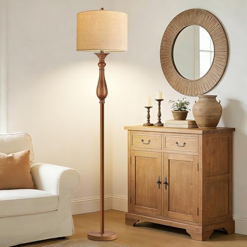 Image of Wood Floor Lamps for Living Room Farmhouse Boho Floor Lamp with Remote Control & 3 Color Temperature,Dimmable Vintage Floor Lamp Mid Century Modern Standing Lamp Pole Tall Floor Lamp Bedroom Corner