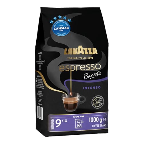 Lavazza, Espresso Barista Intenso, 1 Kg, Drum Roasted Coffee Beans, Ideal for Espresso Coffee Machines, Aromatic Notes of Cocoa and Wood, Arabica and Robusta, Intensity 9/10, Medium Roasting, 1 Kg