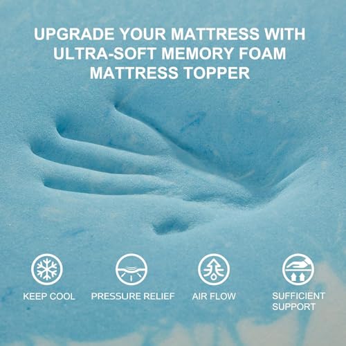 Image of SINWEEK Mattress Topper 5-Zone Memory Foam Mattress Topper Pressure Relieve Soft Mattress Pad, CertiPUR-US Certified, 1.5 Inch Twin XL Size, Blue