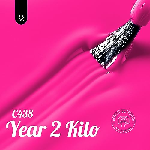 Beetles Pink Gel Nail Polish - Year 2 Kilo 15ML Gel Polish, 1 Pcs Hot Pink Colors, Soak off UV LED Lamp Nail Art Manicure Salon DIY Nail Design for Girls