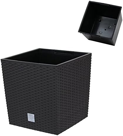 Stolmet Black Rattan Flower Pot, 17cm Square Shape, 3L Capacity Suitable for Indoor and Outdoor