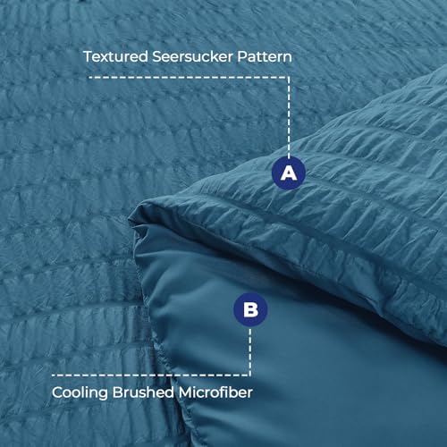 Image of HYMOKEGE Teal Twin XL Comforter Set Seersucker 5 Pieces, All Season Luxury Bed in a Bag for Bedroom, Bedding Set with Comforter, Sheets, Pillowcase & Sham