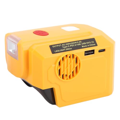 Luqeeg Inverter Portátil de 200W, Inversor de Batería de 18V de Potencia de 18 V con Luz USB LED de 200 LM Tipo C AC Salida para Camping Outdoor Emergency