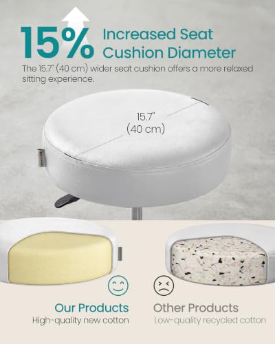 Image of SONGMICS Rolling Stool, Adjustable Swivel Stools Chair, PU Leather, White | Round Rolling Stool 300 lb Weight Capacity , Adjustable Height, for Salon, Bar, Tattoo, Massage, Home Office, UOSC061W101