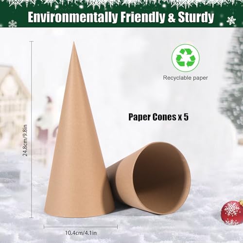 MicoSim 5 PCS Paper Mache Cones Open Bottom,Cardboard Cones for Crafts,Cardboard Conesfor Christmas Trees Xmas Party Supplies Home Indoor DIY Art Projects and Decorations (9.8 * 4.1in(5PCS))